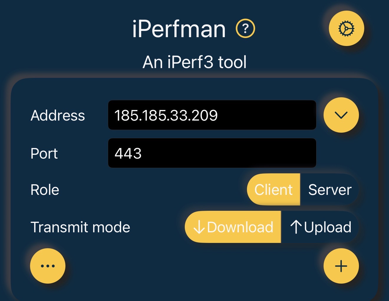 iPerfman additional parameters — streams, duration, omit, reporting interval, verbose logfile